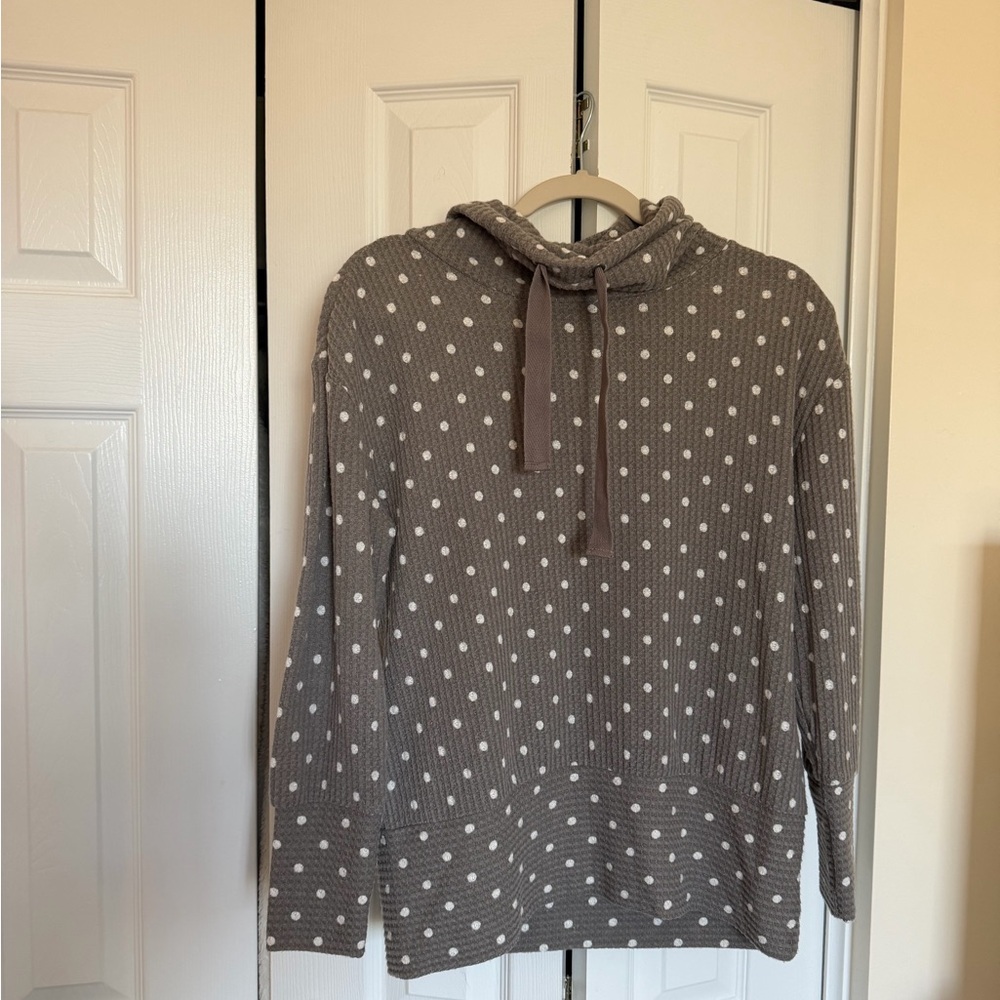 Polka Dot Women's Cowl Neck Sweaters Long Sleeve Loose Fitting Ribbed Cozy Soft
